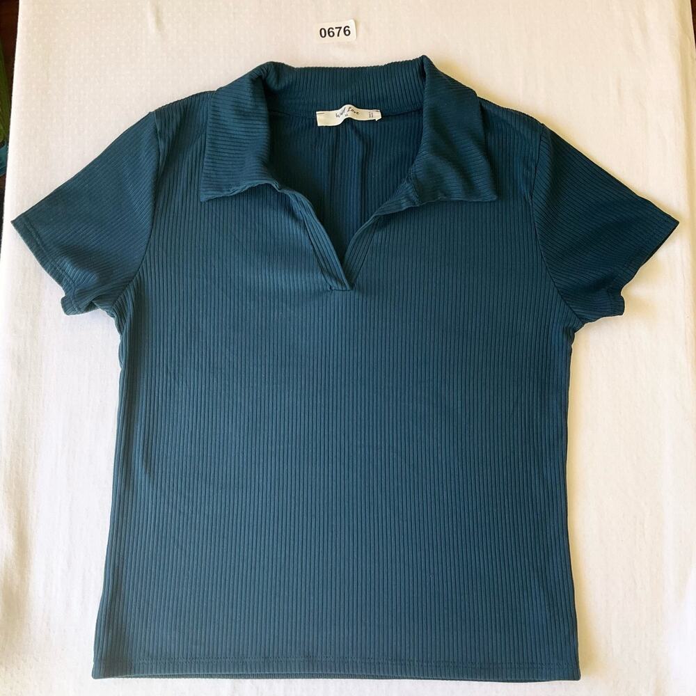 Wild Love Women’s Short Sleeve No-button Polo Shirt Size XL but fit like M,Green